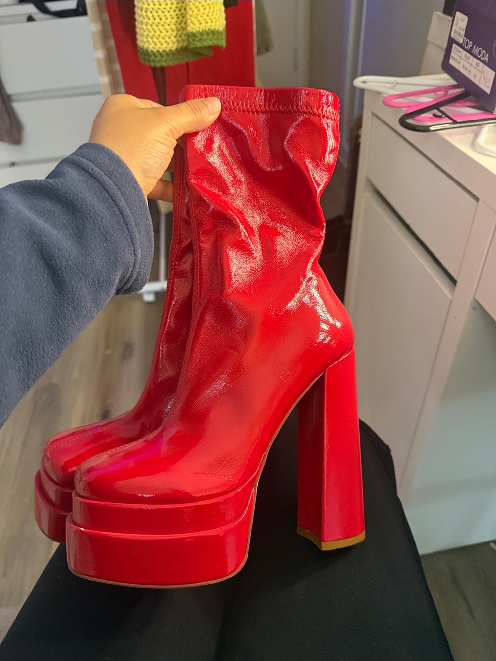 Bold Red Patent Platform High-Heel Booties - Women's Statement Platforms